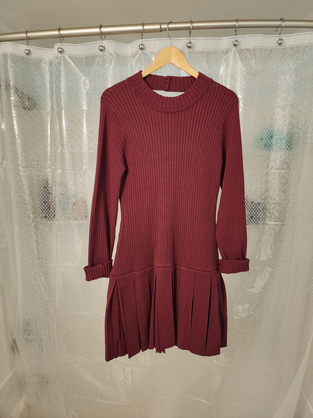 Burgundy Sweater Dress W Trendy Features